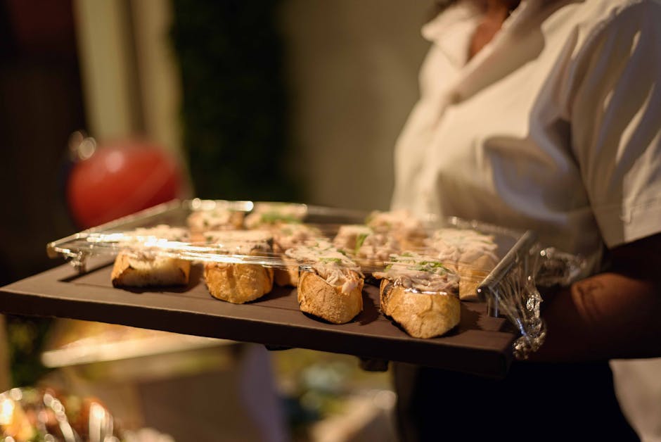 Elegant wedding catering appetizers being served